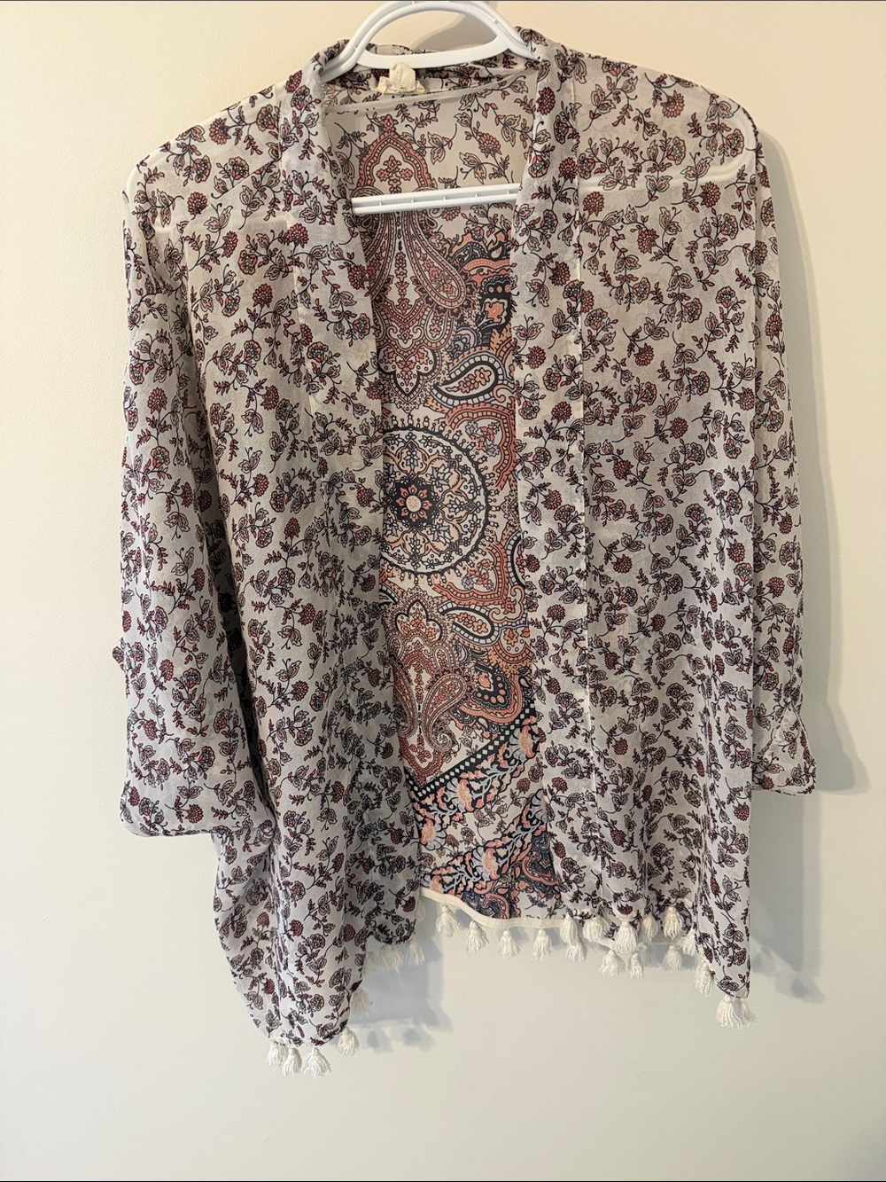 Garage Boho Paisley Kimono Cardigan - White, Brown & Peach